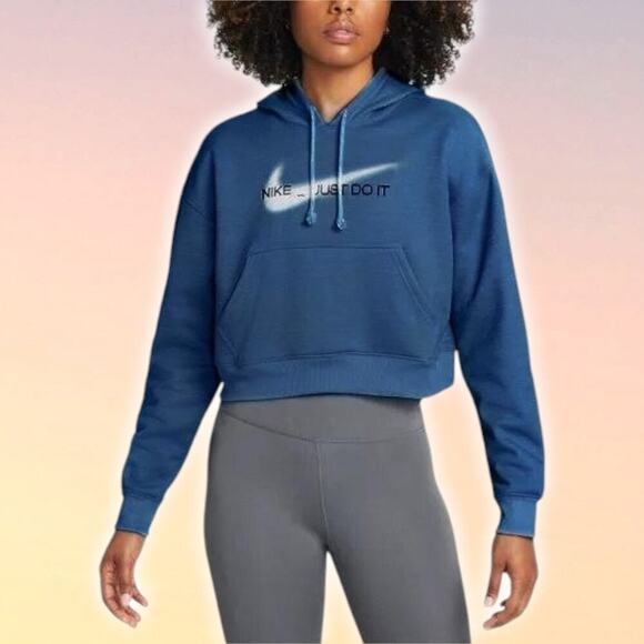 NIKE Women's Therma-FIT Fleece Graphic Hoodie Sz Medium Blue - Picture 1 of 5
